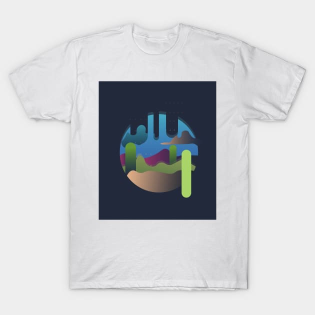 Retro desert with a cut in sky, cacti, and clouds T-Shirt by mult1pl4y